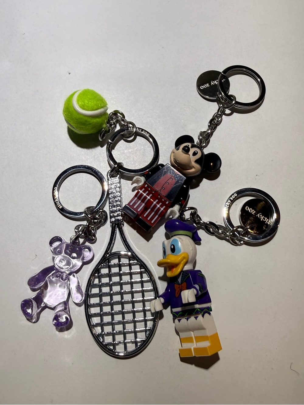 Sticky Zoo Set of 4 Keychains Disney Inspired Mickey Donald Tennis Gummy Bear
